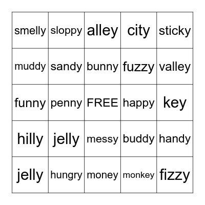 Y, EY, ENDING LONG E SOUND Bingo Card