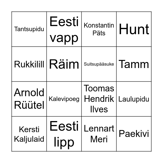 Eesti sümbolid Bingo Card