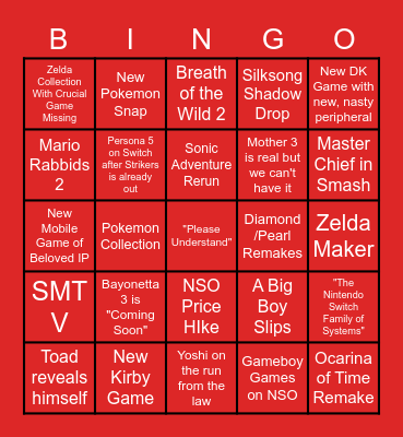 Nintendo Direct February 17, 2021 Bingo Card