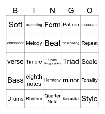 Musical Elements - Understanding Thriller Bingo Card