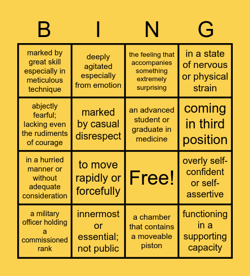 Walter Mitty Definitions Bingo Card