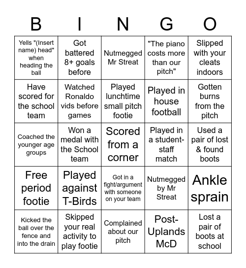 POWIIS Footie Bingo Card