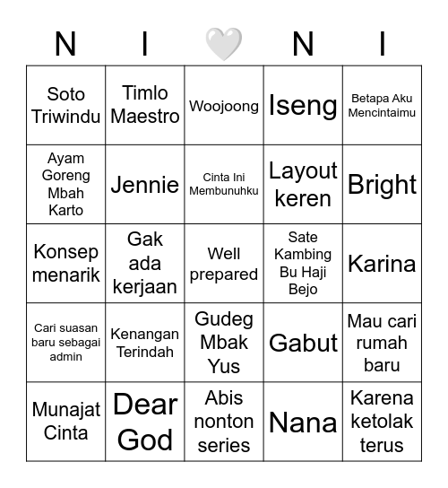 Bingbong. 👶🏻 Bingo Card