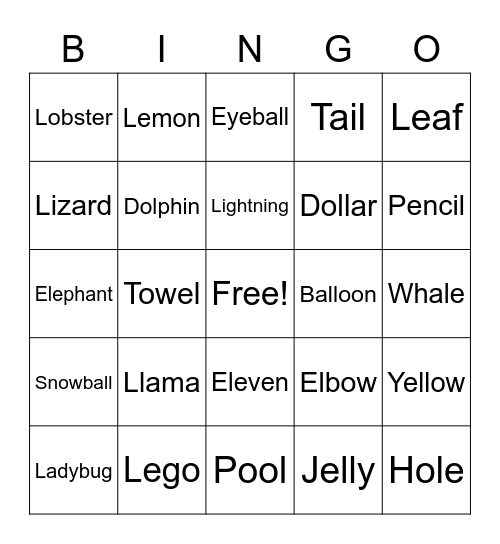 L Words Bingo Card