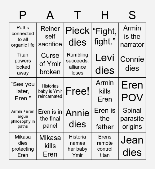 Attack On Titan 138 139 Bingo Card