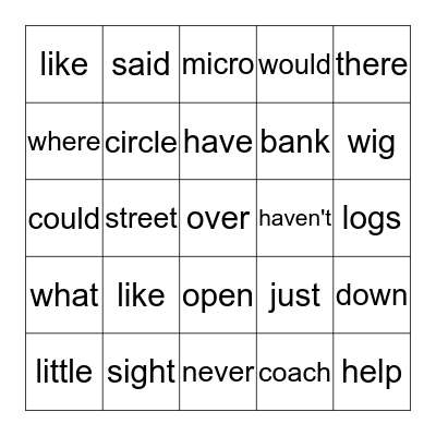 Wilson Reading Bingo Card