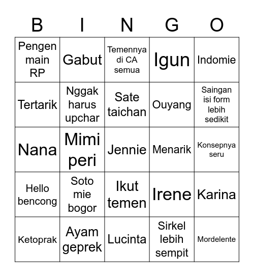 Ouyang Bingo Card