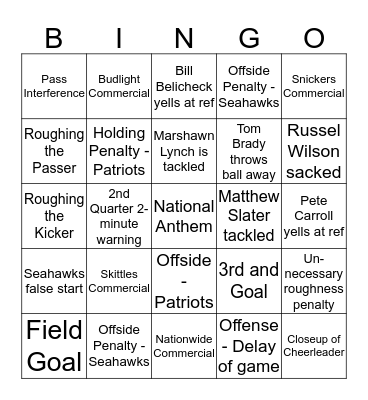 Super Bowl Bingo Card