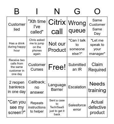 CM Bingo Card