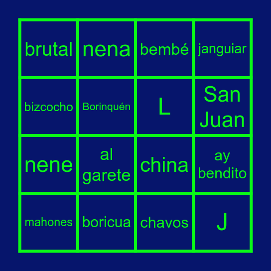 Spanish 4 U4: Jerga de PR Bingo Card