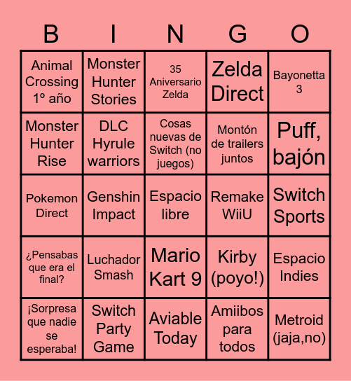 Nintendo Direct 2021 Bingo Card