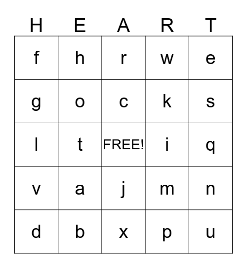 Valentine's Day Bingo Card