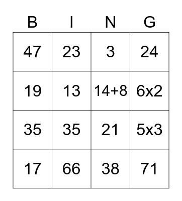 Numbers 1-75 Bingo Card