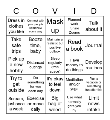 COVID Burnout Bingo Card