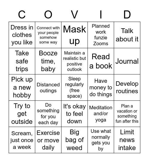 COVID Burnout Bingo Card