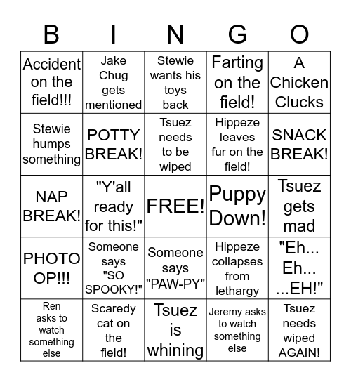 Puppy Bowl Bingo Card