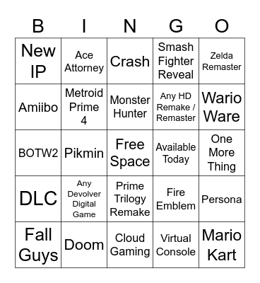 February 17th Direct Bingo Card