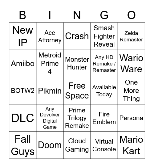 February 17th Direct Bingo Card