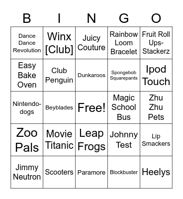 90s/2000s Bingo Card