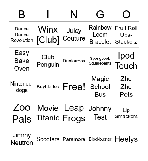 90s/2000s Bingo Card