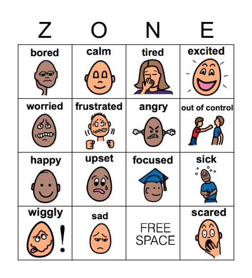 Zones of Regulation (with Boardmaker) Bingo Card