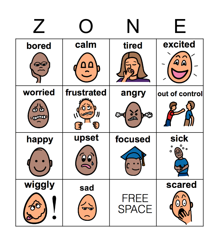 Zones of Regulation (with Boardmaker) Bingo Card