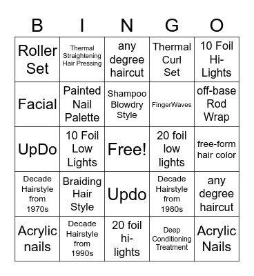 Cosmetology Hands-On Work Bingo Card