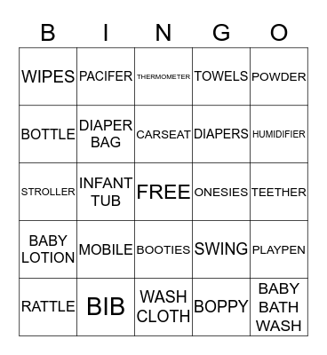 JACQUELINE'S BABY SHOWER BINGO Card