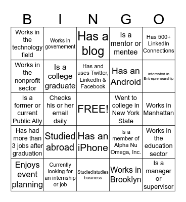 Networking Bingo Card
