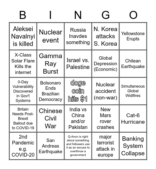 2020 Apocalypse Bingo Card