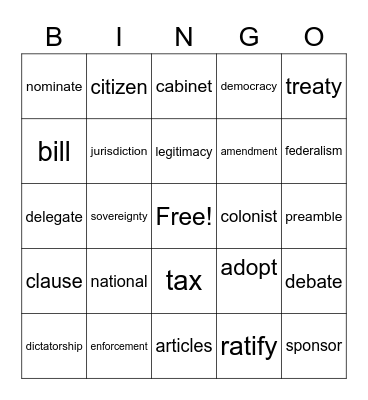 American Government Bingo Card