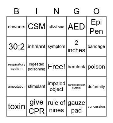1st Aid Ch 18 Bingo Card