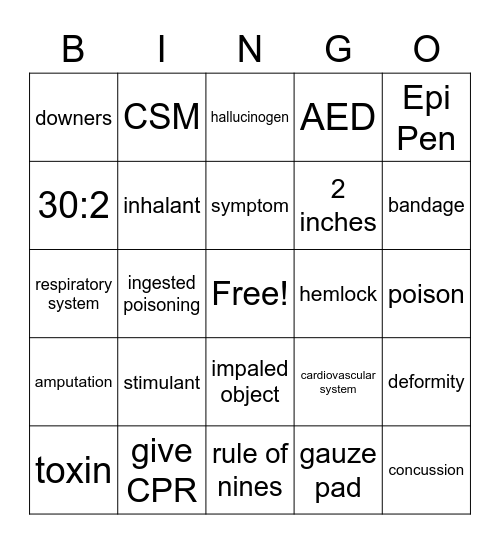 1st Aid Ch 18 Bingo Card