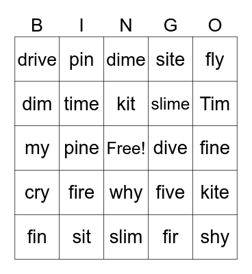 Long i Bingo Card
