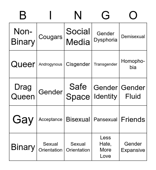 LGBTQ Lingo Bingo Card