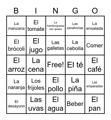 La Comida Bingo Card