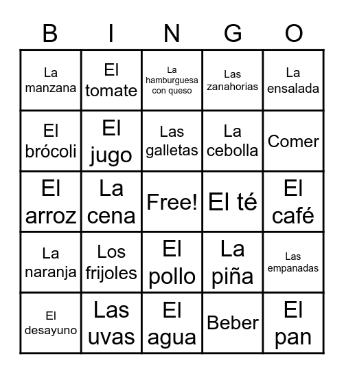 La Comida Bingo Card