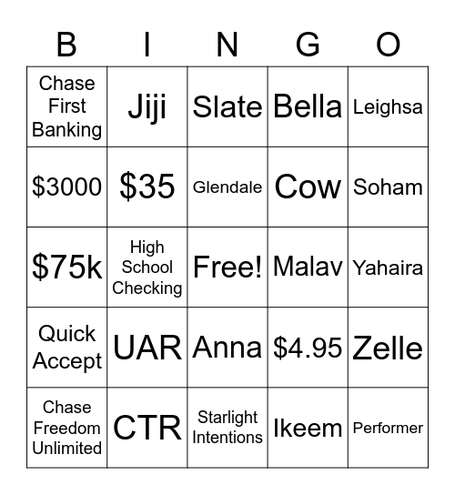 Chase Bingo Card