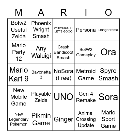 Nintendo Direct Bingo Card