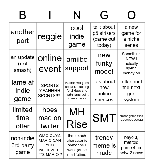 Sora isn't getting into smash Bingo Card