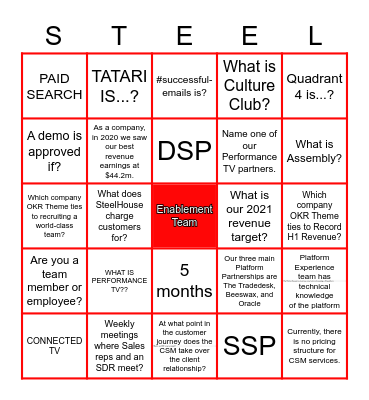 SteelHouse Scanvanger Bingo 1 Bingo Card