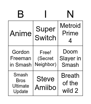 Nintendo Direct 2/17/2021 Bingo Card