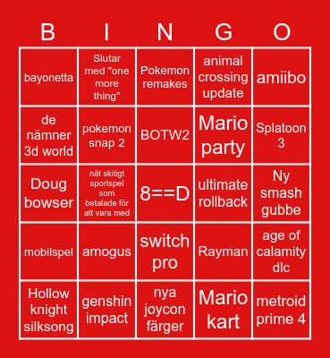 NITNENDO Bingo Card