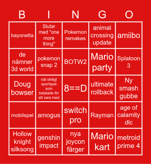NITNENDO Bingo Card
