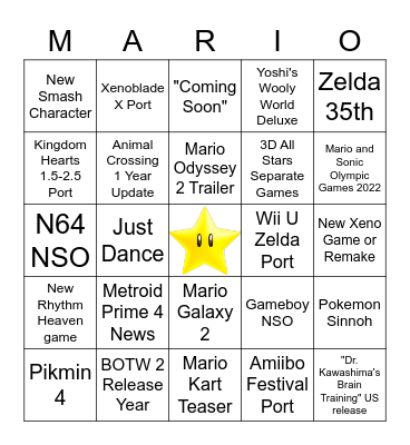 Nintendo Direct (Feb 17th 2020) Bingo Card