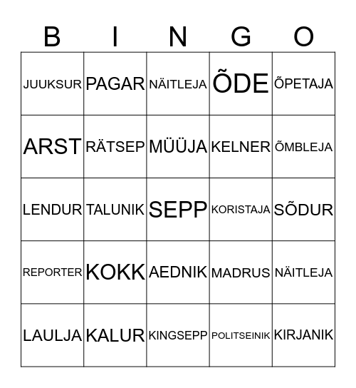 AMETID Bingo Card