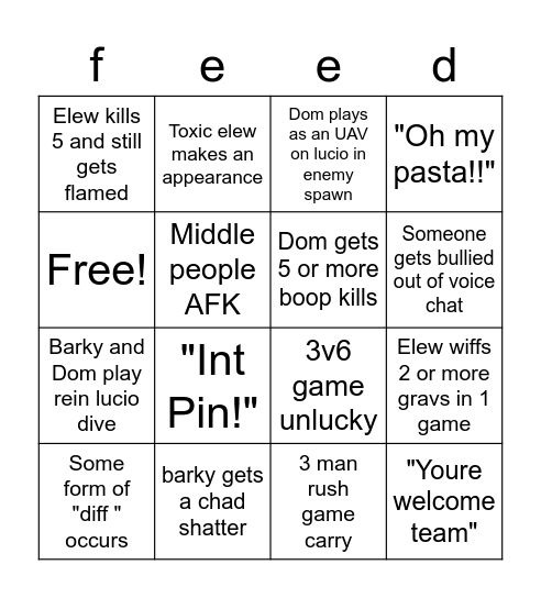 CLown fiesta ranked Bingo Card