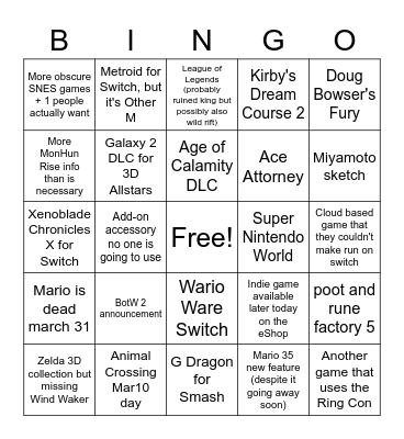 nintendo direct feb 2021 Bingo Card