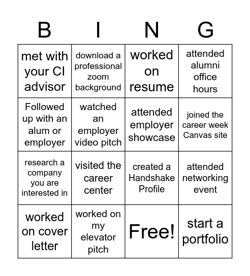 CI Career Week Bingo Card