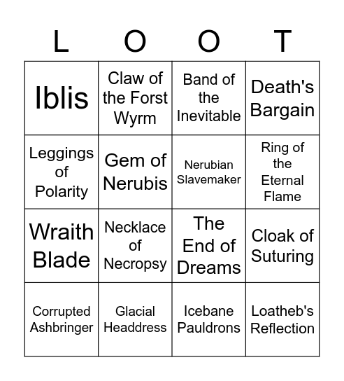 Aarma's NaxxLoot Bingo 24/02/2021 Bingo Card